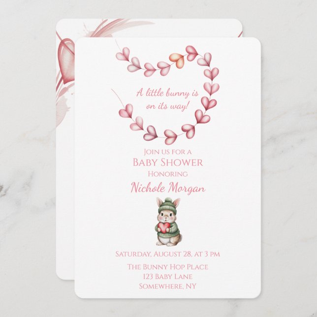 Sweet Watercolor Bunny Baby Shower  Inbjudningar (Fram/baksida)