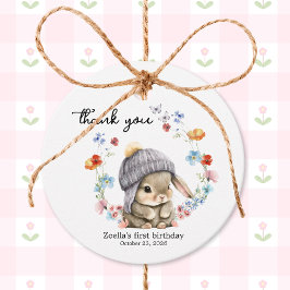 Sweet Watercolor Bunny Floral First Birthday Gåvor Etiketter