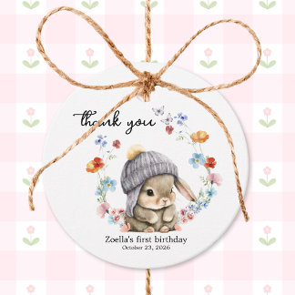 Sweet Watercolor Bunny Floral First Birthday  Gåvor Etiketter