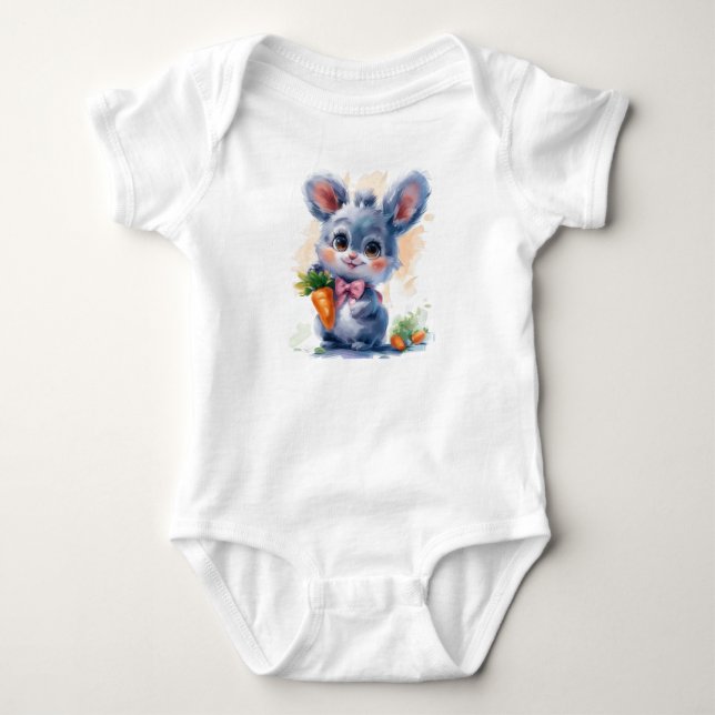Sweet Watercolor Bunny med morot T Shirt (Framsida)