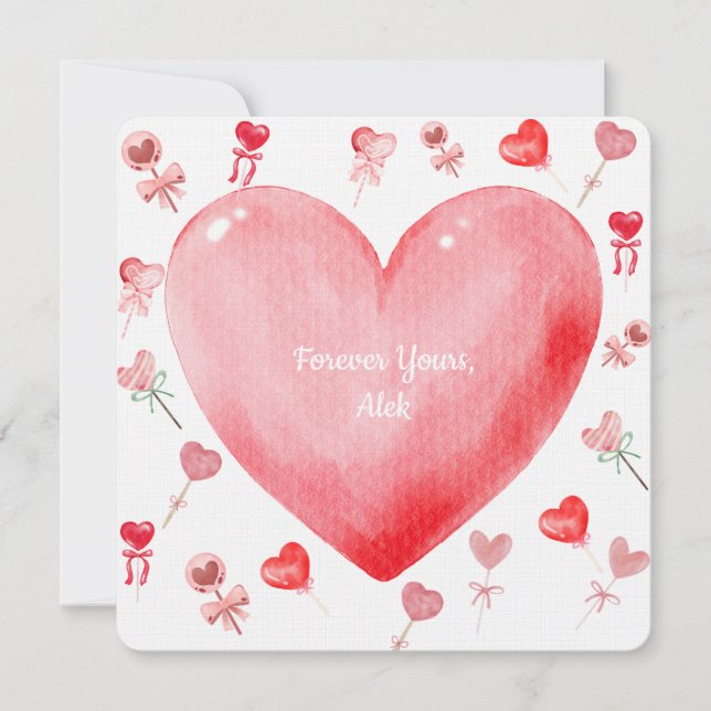 Sweet Watercolor Heart Valentine Card Julkort (Framsida)