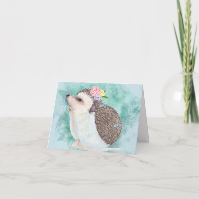 Sweet Watercolor Hedgehog Kort (Framsida)