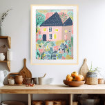 Sweet Watercolor House Garden Illustration Poster<br><div class="desc">Cute Colorful teckning i ett hus och en stor trädgård. Markera utskriften som är storlek med hjälp av listrutan ovan och du kan klicka på knappen "Redigera design" för att anpassa teckningen så att den passar alla storleka pappra. Köp en enkel poster eller en helt inramad och matchad version! Tack...</div>