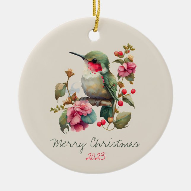 Sweet Watercolor Hummingbird Personlig Julgransprydnad Keramik (Framsidan)