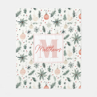 Sweet Watercolor jul Greenery Monogrammed Fleecefilt
