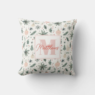 Sweet Watercolor jul Greenery Monogrammed Kudde