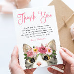Sweet Watercolor Kattunge Birthday Tack Kort<br><div class="desc">Tack för att du fyller år med ett kort med "Tack" som visas i ett vismiskt skript för rosa med en målad vattenfärgskatt som bär krona av rosa och blommor som visas nedan. Anpassa kattfödelsedagstacket till kortet med ditt anpassningsbar-meddelande och namn. Utforma koordinater med vår sötvattenfärgssamling i Kattunge.</div>