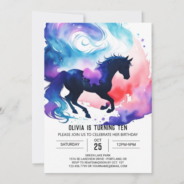 Sweet Watercolor Kids' Horse Birthday Inbjudningar (Framsida)