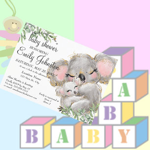 Sweet Watercolor Koala Unisex Baby Shower Inbjudningar