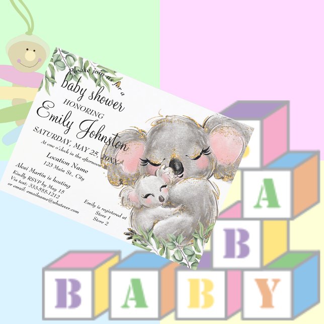 Sweet Watercolor Koala Unisex Baby Shower Inbjudningar (Skapare uppladdad)