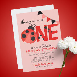 Sweet Watercolor Ladybug 1:a Birthday Party Inbjudningar