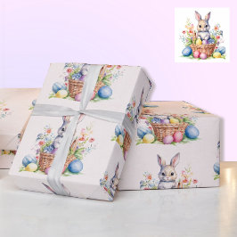 Sweet Watercolor Påskhare Basket Eggs Gift Presentpapper