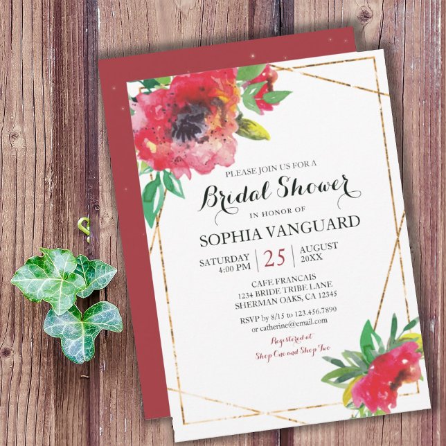Sweet Watercolor Poppy Blommigt Möhippa Inbjudan (SWEET WATERCOLOR RED POPPY FLORAL BRIDAL SHOWER INVITATION)