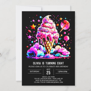 Sweet Watercolor Printable Ice Cream Girl Birthday Inbjudningar