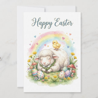 Sweet Watercolor Sheep Easter Card Julkort
