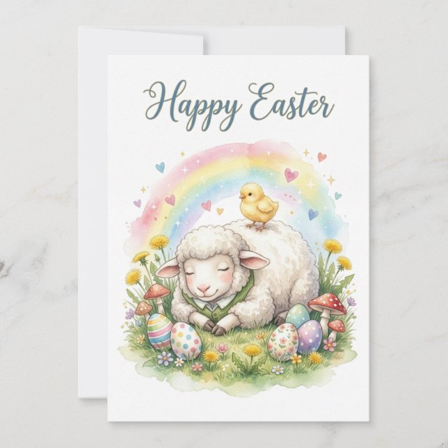 Sweet Watercolor Sheep Easter Card Julkort (Framsida)