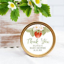 Sweet Watercolor Strawberry Baby Shower Favor Runt Klistermärke