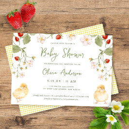 Sweet Watercolor Strawberry Chicks Baby Shower Inbjudningar