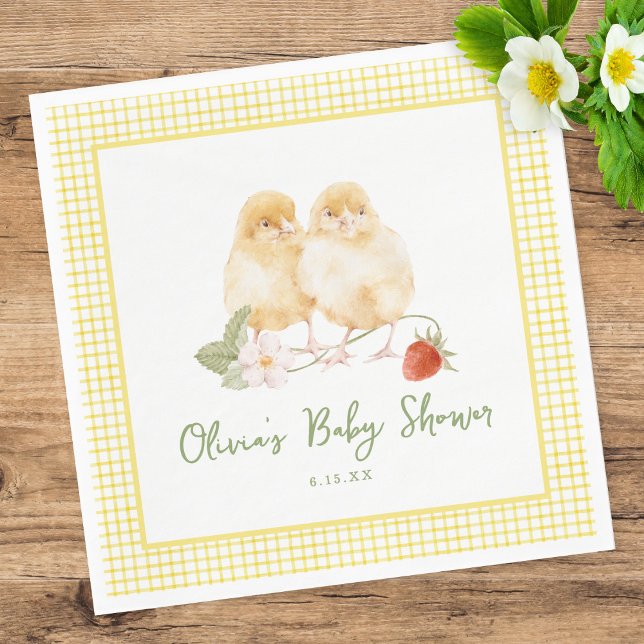 Sweet Watercolor Strawberry Chicks Baby Shower Pappersservett (Skapare uppladdad)