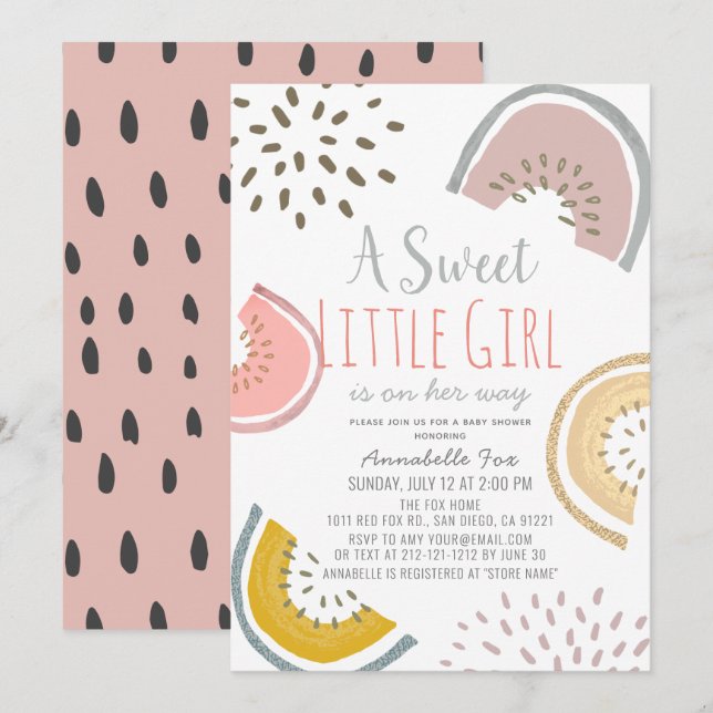 Sweet Watermelon Boho Baby Shower Inbjudningar (Fram/baksida)