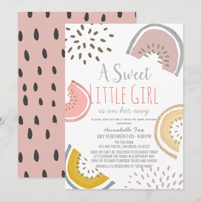 Sweet Watermelon Boho Drive by Baby Shower Inbjudningar (Fram/baksida)
