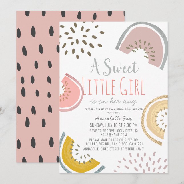 Sweet Watermelon Boho Virtuell Baby Shower Inbjudningar (Fram/baksida)