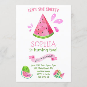 Sweet Watermelon Summer Birthday Girl Party Inbjudningar