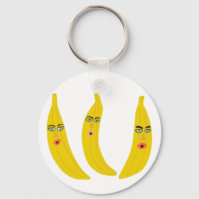 Sweet Whimsical Banana Trio Fruktig Roligt Nyckelring (Framsida)