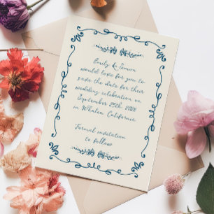 Sweet Whimsical Handskriftlig Bröllop spara datum Inbjudningar