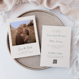 Sweet Whimsical Ivory and Sage | Foto- och QR-kod Spara Datumet