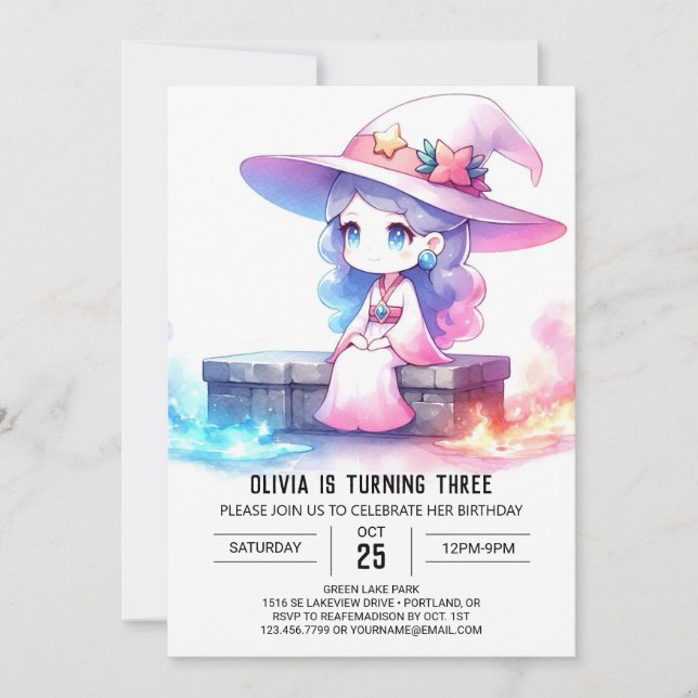 Sweet Whimsical Wizard Birthday Inbjudningar (Framsida)