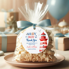 Sweet White Red Nautical Ahoy Boy Lighthouse Gåvor Etiketter