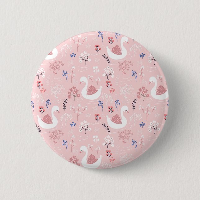 Sweet White Swans On Pastel Pink Floral Ballet Knapp (Framsida)