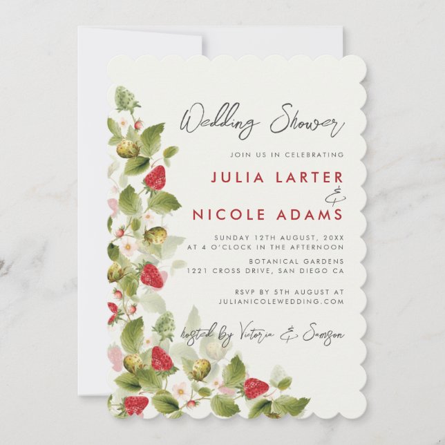 Sweet WildblommStrawberry Möhippa Inbjudningar (Framsida)