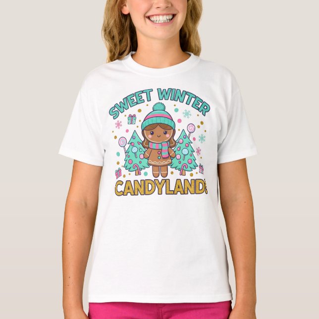 Sweet Winter Candyland Gingerbread Christmas T Shirt (Framsida)