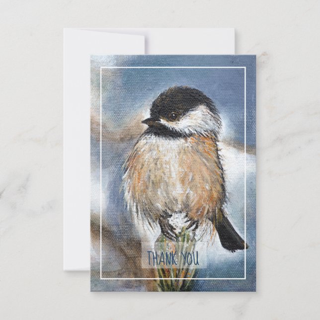 Sweet Winter Chickadee Bird Artwork Tack Kort (Framsida)