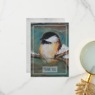 Sweet Winter Chickadee Bird Painting Tack Kort