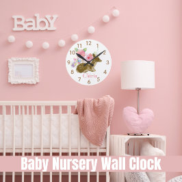 Sweet Woodland Animal Rosa Blommigt Nursery Clock Rund Klocka