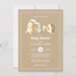 Sweet Woodland Animals Kraft Papper Baby Shower Inbjudningar
