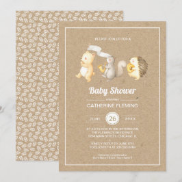 Sweet Woodland Animals Kraft Papper Baby Shower Inbjudningar