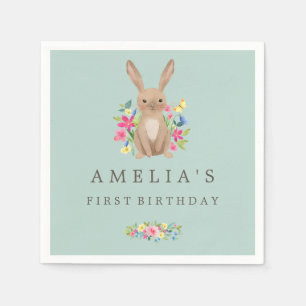 Sweet Woodland Bunny First Birthday Napkin Pappersservett