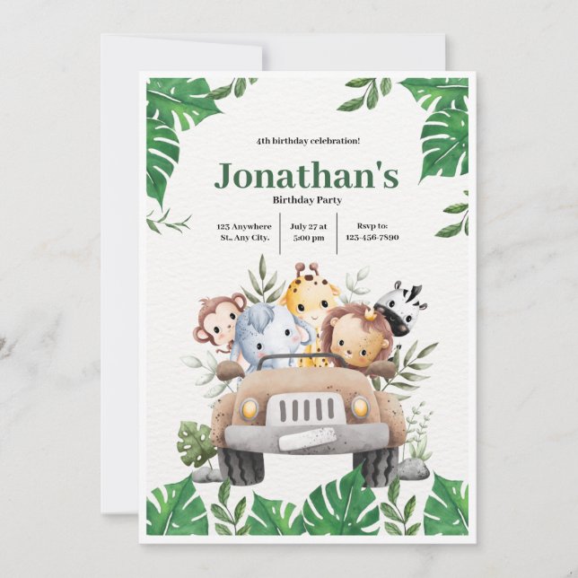 Sweet Woodland Forest Animals 4st Birthday Boy Inbjudningar (Framsida)