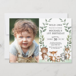 Sweet Woodland Forest Animals Greenery Birthday Inbjudningar