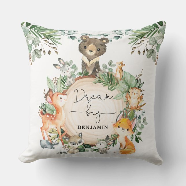 Sweet Woodland Greenery Baby djur Nursery Kudde (Framsida)