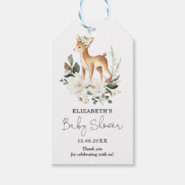 Sweet Woodland Hjort Ivory Blommigt Baby Shower Fa Presentetikett