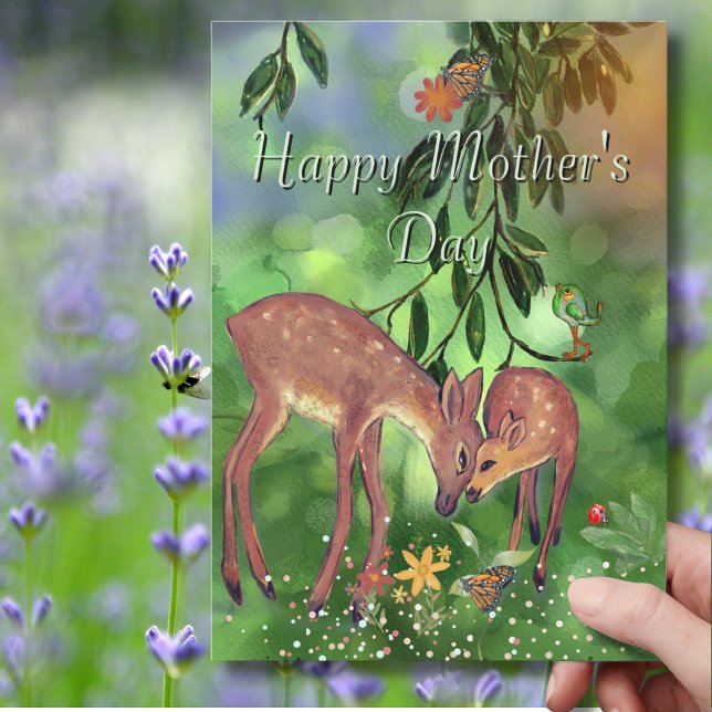 Sweet Woodland Hjort Mors dag Julkort (Sweet Woodland Deer Mother's Day Holiday Card)