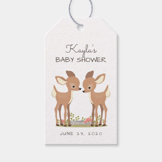 Sweet Woodland Hjort Twin Baby Favor Presentetikett (Framsidan)