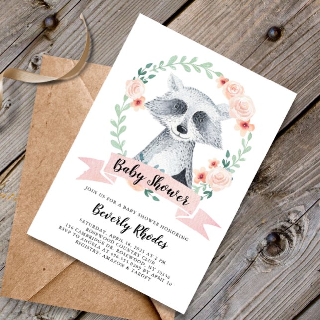 Sweet Woodland Raccoon Baby Shower Inbjudningar (Skapare uppladdad)