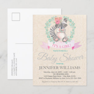 Sweet Woodland Raccoon Blommigt Boho Baby Shower Inbjudan Vykort