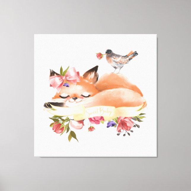 Sweet Woodlands Baby Fox Floral Canvastryck (Framsida)